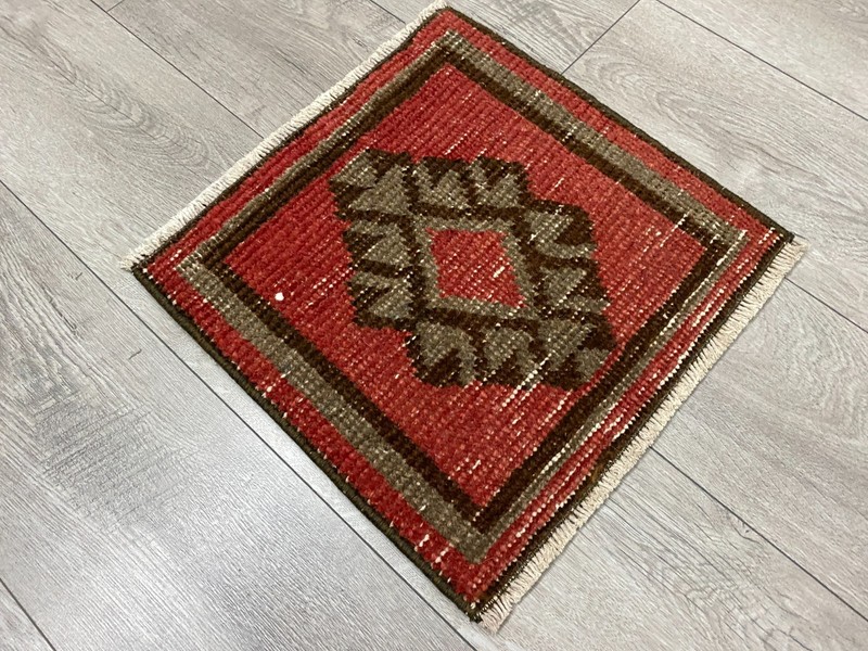 Pink Decorative Vintage Rug 1.3x1.3 ft Small Floral Square Turkish Rug gallery