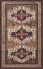 3’x5′ Small Antique Earth Tone Caucasian Tribal Geometric Birds Eagle Kazak