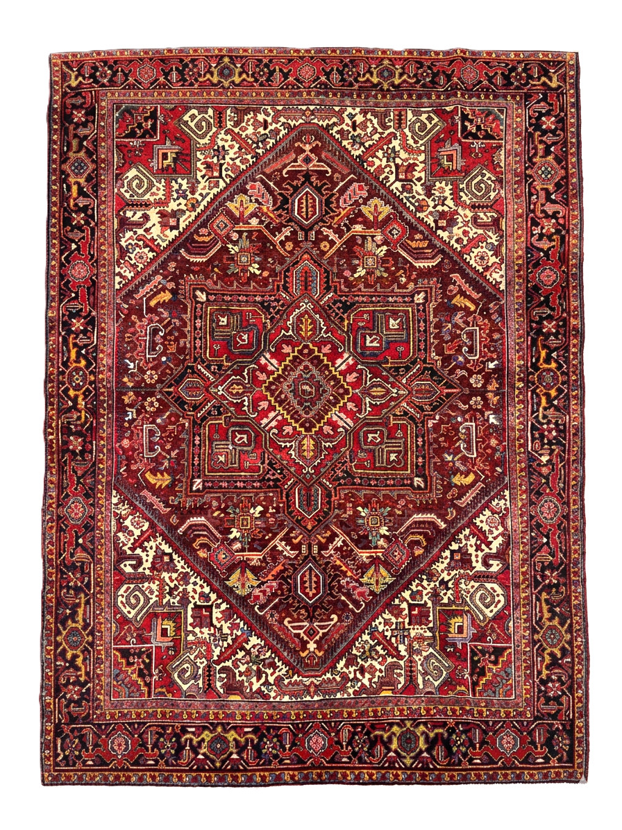 Hand Knotted Heriz Tribal Wool Area Rug 8x11 Large Red Blue Geometric Vintage gallery