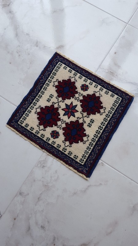 Square Vintage Carpet Rug, Turkish Wool Rug, Natural Handmade Decor Rug 2x2 gallery
