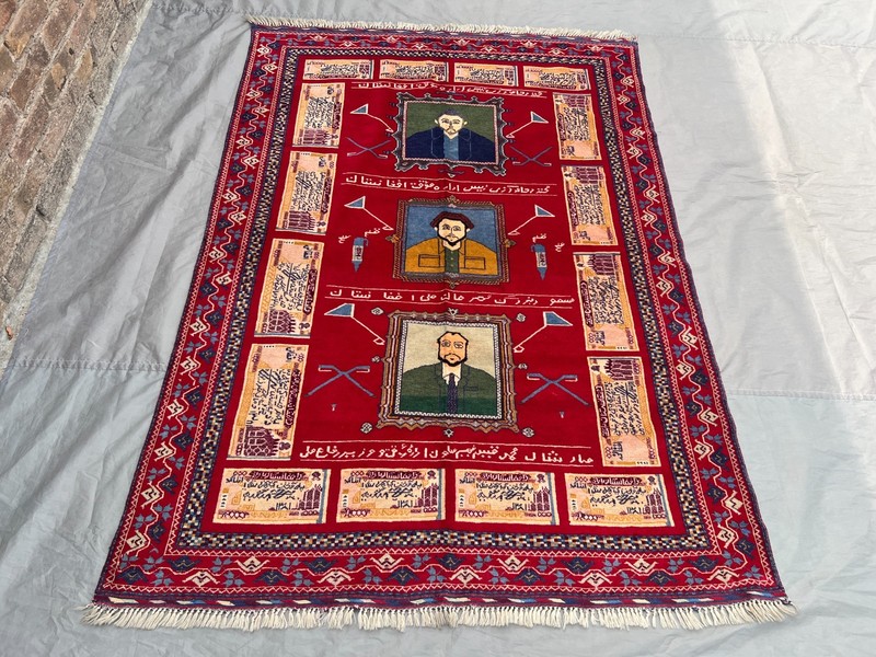 Antique Afghan Hand Knotted Pictorial Rug | 4'8x6'5 ft | Vintage Tribal Art Rug gallery