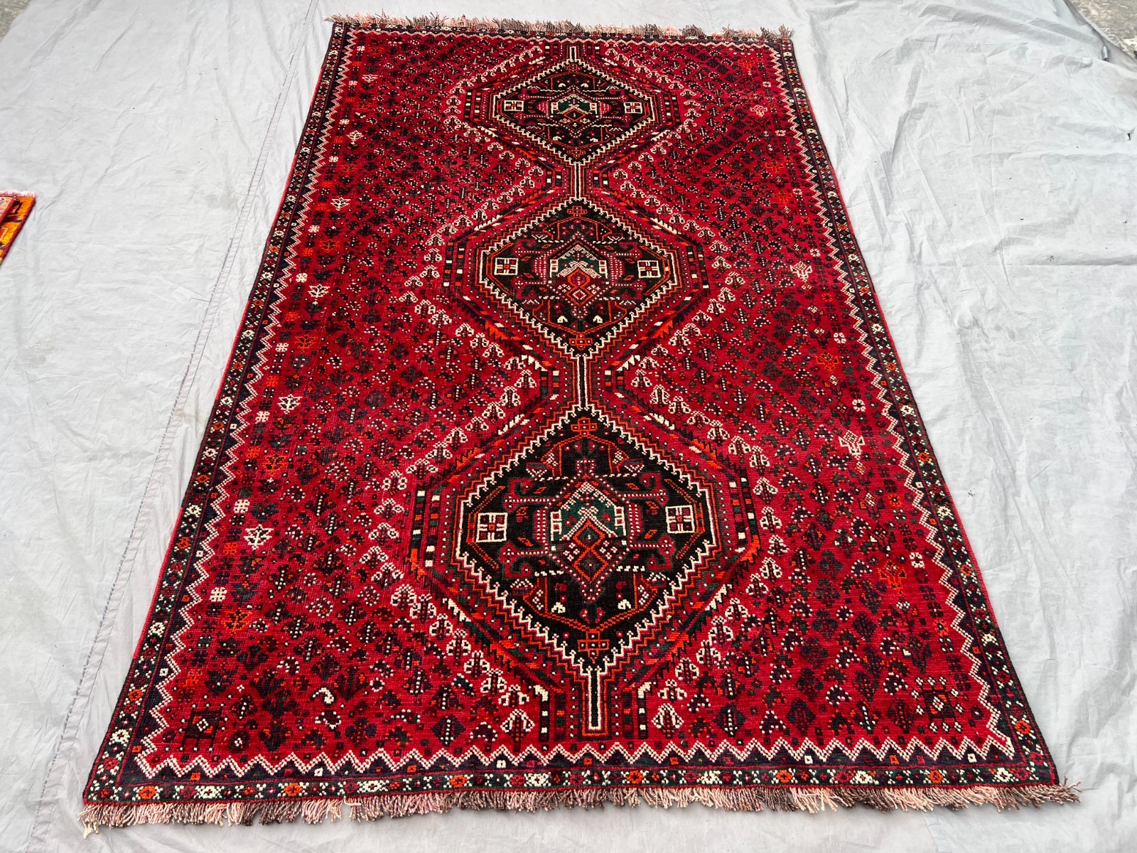 5'0 x 7'10 Ft Vintage Afghan Baluchi Red Geometric Medallion Handmade Wool Rug gallery