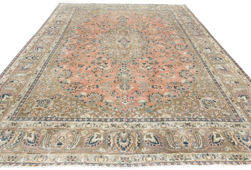Antique Handmade Oriental Rug Muted Floral Distressed Vintage Carpet 9’5X12’3 ft gallery