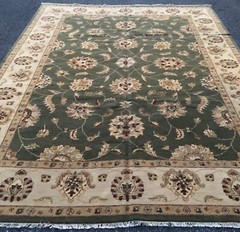 Handmade In India Chobi Design Green Area Rug 10’x14′ Floral Pattern 100% Wool