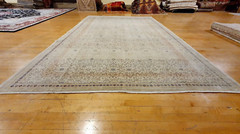 Antique 1930-1940s Distressed Wool Pile Natural Color Oushak Area Rug 8x11ft