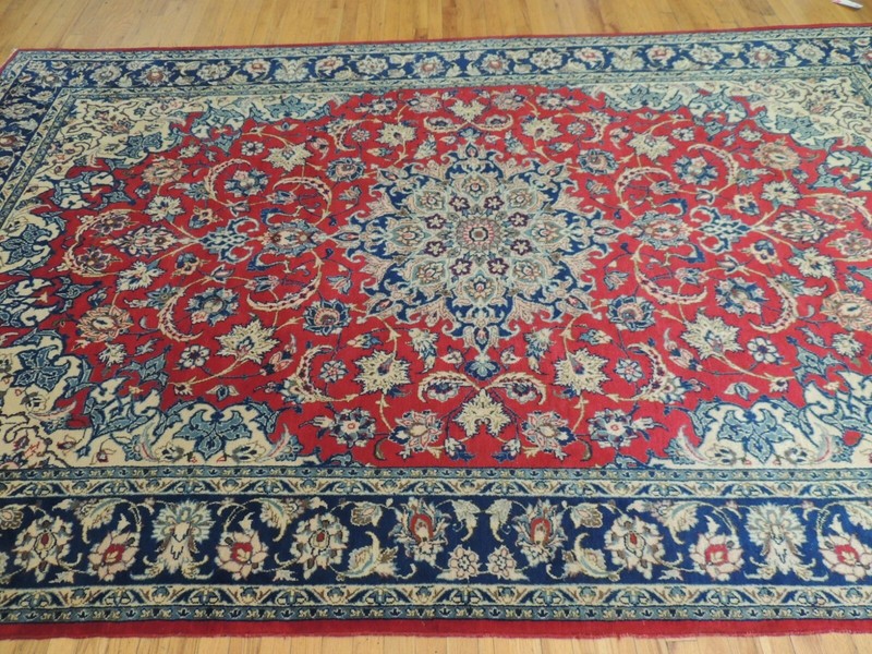 7x11 8x10 Kashaan Oriental Area Rug wool hand-knotted Red Blue Navy olive green gallery