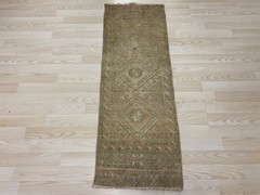 Antique Turkish Rug 1.3×3.8 ft Vintage Faded Khaki Earthy Small Carpet Boho