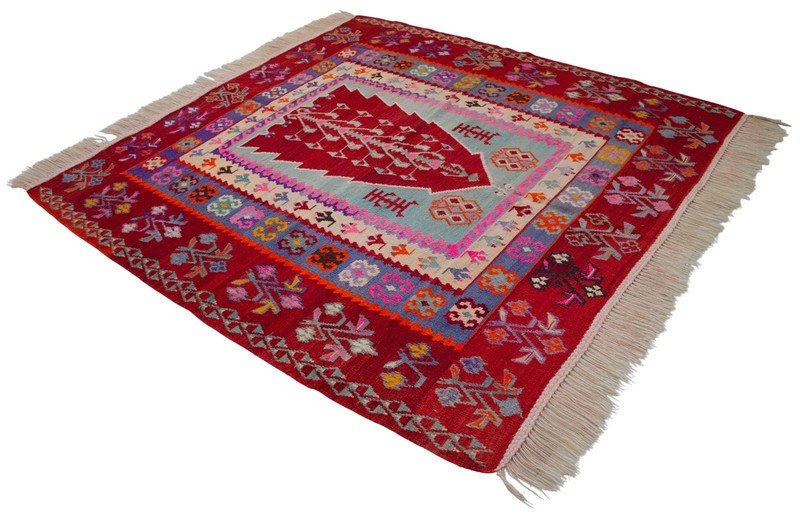 Antique Rug, Turkish Kilim Rug, Handmade Rug, Christmas Tree of Life Rug, 6 x 6 gallery
