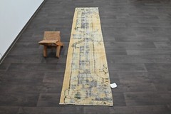 Vintage Turkish Runner Rug 2x8ft Wool Anatolian Handmade Hallway Oushak YELLOW