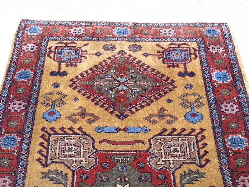 FineAntique Hand Woven Oriental Rug Carpet Abadeh Camel Hair 39x77" Geometric gallery