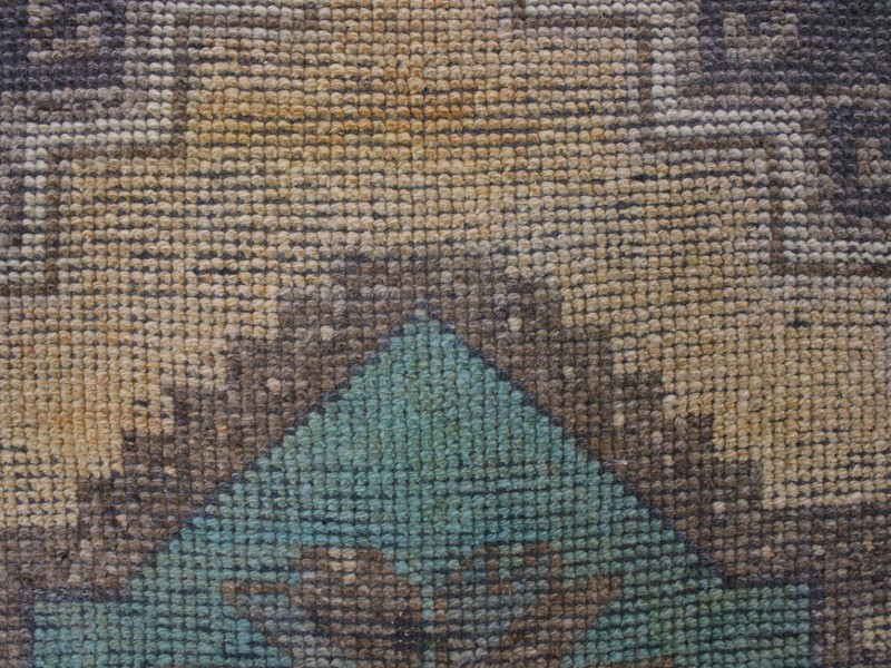 Extra Long Vintage Runner Rug , Green Beige Distressed Wool Hallway 3x12 ft gallery