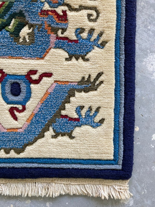 Vintage Tibetan chines Handmade Dragon Multicolor Wool Rug Carpet 48x46 cm gallery