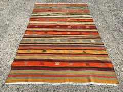 Vintage Turkish Embroided Kilim Home House Handmade Wool Rug 89″x163″ Carpet