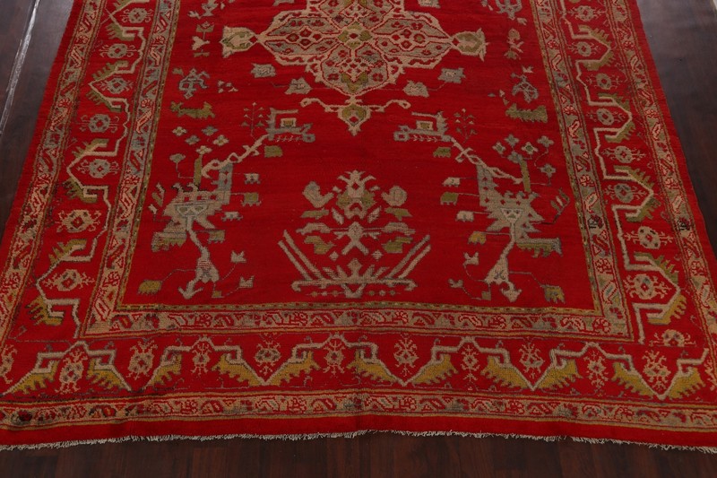 Antique Floral Rust Red Oushak Turkish Rug 10x14 Wool Handmade Dining Room Rug gallery