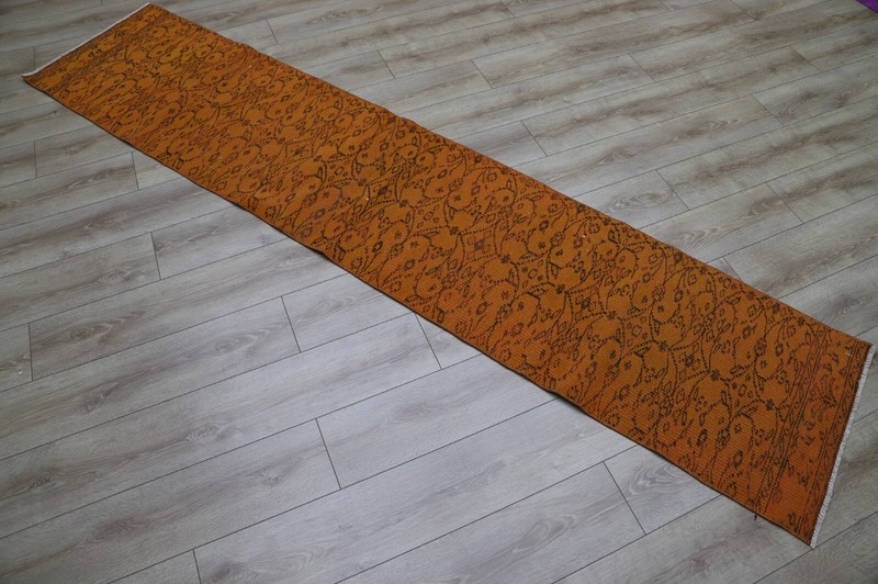 Turkish Orange Runner Rug Anatolian Handmade Hallway Carpet Ethnic Decor 2x10ft gallery