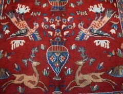 Vintage S Antique Handmade Pictorial Hunting Animal Wool Area Rug 4 x 8 3’9 x 8