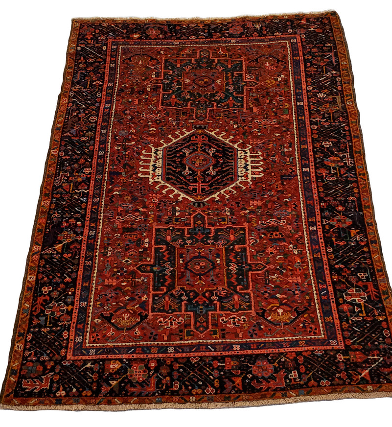 Karejeh rug Hand-knotted Beige Red - 5'0" x 6'5"