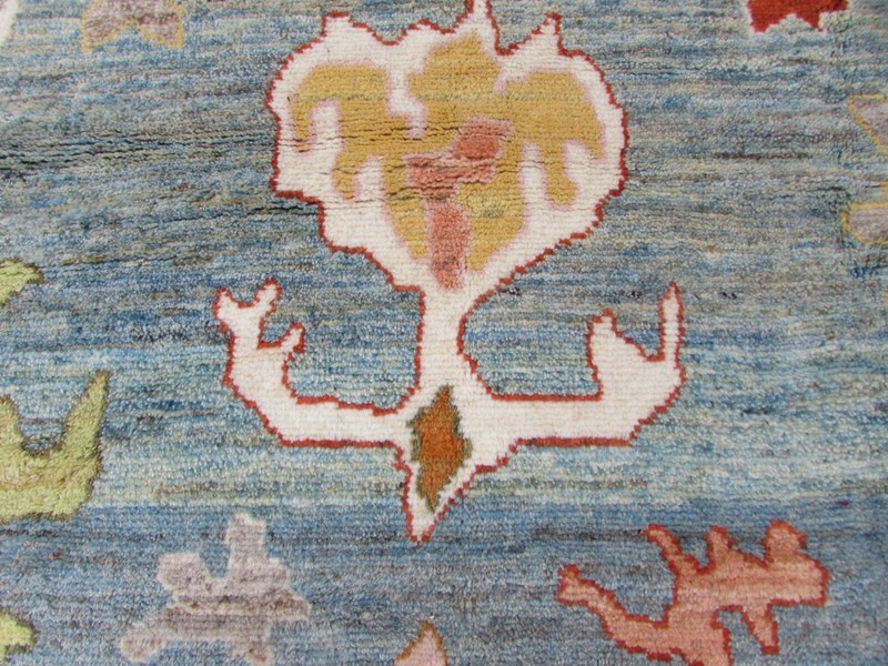Vintage Traditional Hand Made Turkish Oushak Oriental Wool Blue Carpet 432x332cm gallery