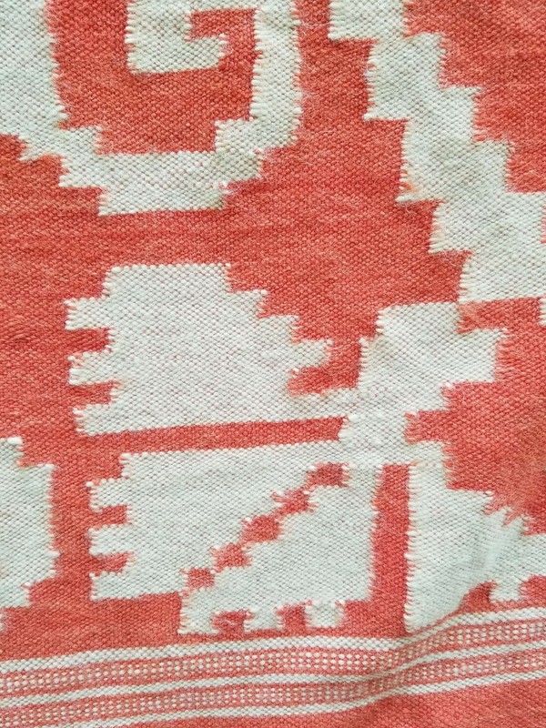 Fine Vintage Traditional Hand Made Oriental Wool Pink Orange Kilim 212x156cm gallery