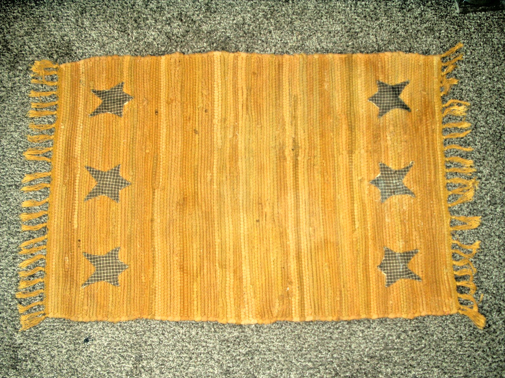 Vintage Folk Art Rug Hand Woven w/ Fringe 35" x 24" Hand Made Rectangle w/ Stars