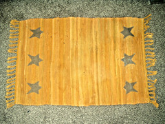 Vintage Folk Art Rug Hand Woven w/ Fringe 35″ x 24″ Hand Made Rectangle w/ Stars