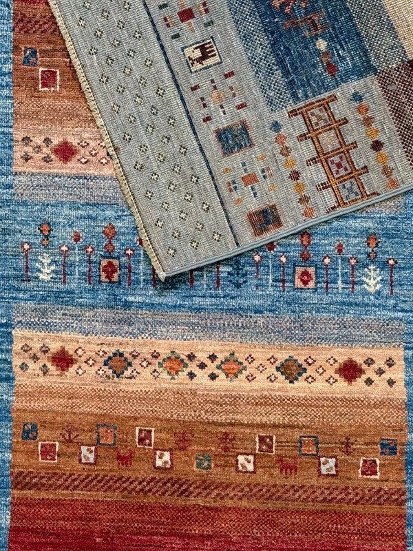 Handmade Wool Area Rug, 4x6 Blue & Red Rug, Oriental Rug gallery