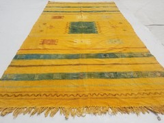 Distressed Vintage Traditional Handmade Moroccan Wool Yellow Kilim 7.8×4.1ft