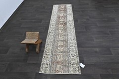 Vintage Turkish Runner Rug 2x8ft Wool Anatolian Handmade Hallway Oushak BEIGE