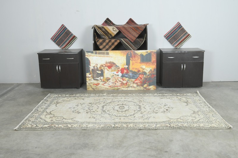 5x9 Turkish Area Rug Hand-Knotted Vintage Oushak Wool Rug Faded Boho Carpet,745 gallery
