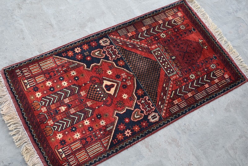 1'9 x 3'5 ft Hand knotted afghan tribal turkmen jai namaz rug, small prayer rug gallery