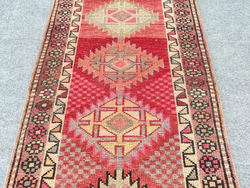 Rare Antique rug 3x12, Red Turkish runner 3x12 vintage, Heriz rug, Herki rug gallery
