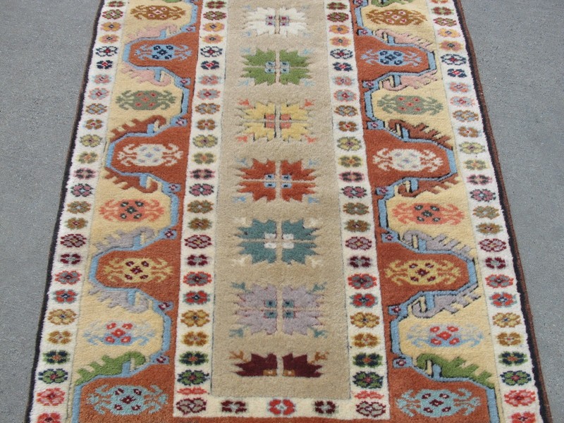 Authentic Vintage Turkish Milas Runner – Hand-Knotted Wool Geometric Tribal Rug gallery