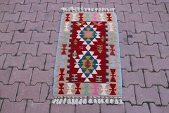 Small Red Kilim Cappadocia Handwoven Tribal Turkish Rug Authentic Carpet 2x3ft