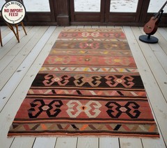 Handmade Turkish Rug Kilim 5×11 ft Organic Wool Flatweave Boho Vintage Area Rug