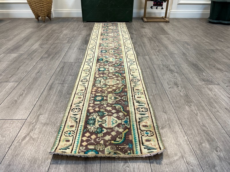 Vintage Runner Rug, Persian Rug, Entry Rug, Hallway Rug, Wool Rug, 1.4 x 7.6 ft gallery