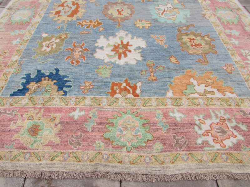 Vintage Traditional Hand Made Turkish Oushak Oriental Wool Blue Carpet 468x330cm gallery