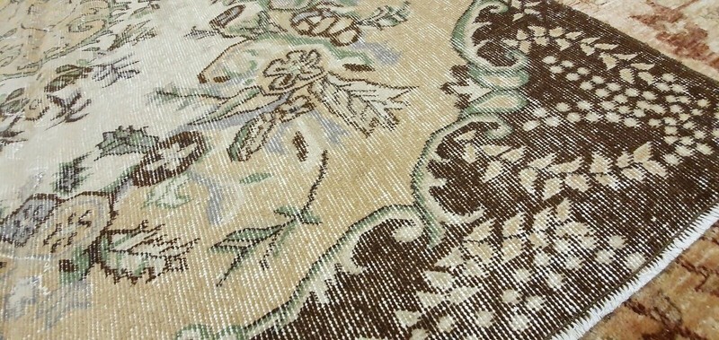 Vintage 1940-1960's Muted Dye,Distressed Wool Pile Oushak Area Rug 5'8" x 8'10" gallery