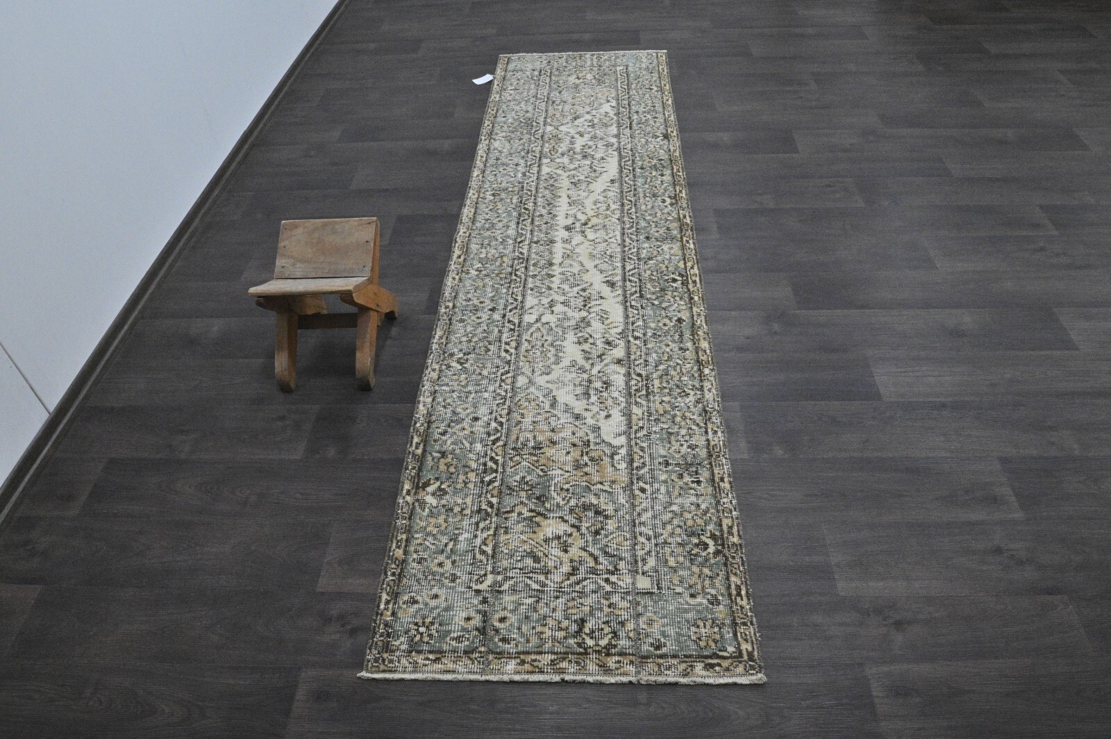 Vintage Turkish Runner Rug 2x9ft Wool Anatolian Handmade Hallway Oushak BEIGE gallery