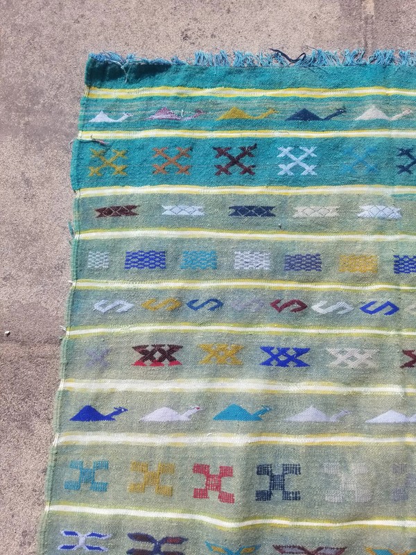 Distressed Fine Vintage Traditional Hand Made Oriental Wool Kilim 6.7x4.6ft gallery