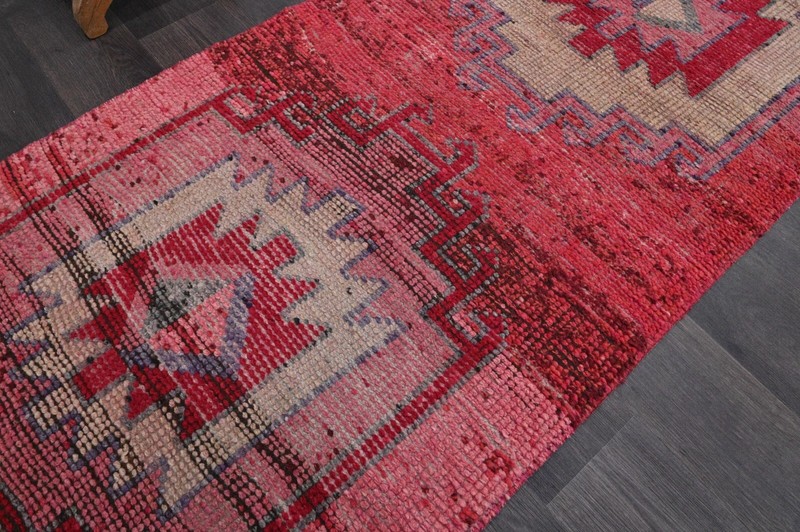 Vintage Turkish Runner Rug 3x12ft Wool Anatolian Handmade Hallway Oushak PINK gallery