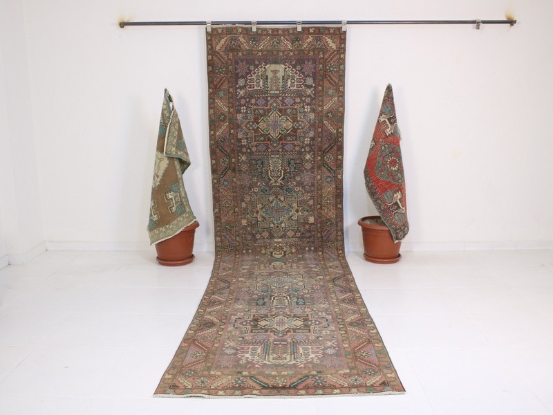 3x13 Purple Runner Rug, Hallway Turkish Runner, Vintage Wool Runner, 3.2x12.5 Ft gallery