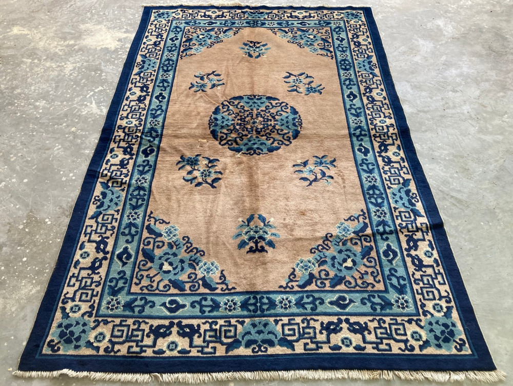 Vintage Chines Peking Handmade Floral Multicolor Wool Rug Carpet 244x156 cm