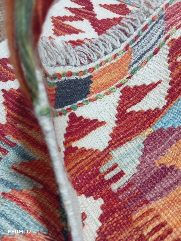 Handmade Afghan Kilim Chubi Runner Rug | Geometric Pattern | 6.1 x 2.1 ft gallery