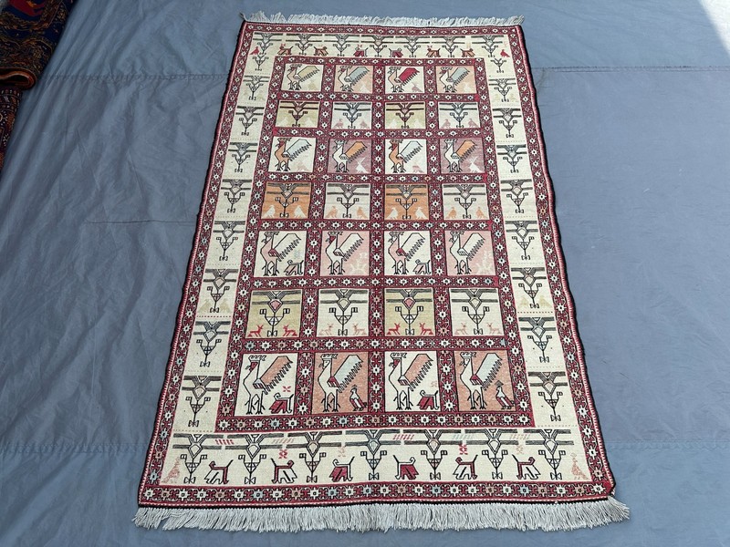 4x6'2 ft Afghan Silk Kilim Rug Handmade Pictorial Birds Design Oriental Carpet gallery