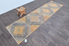 Vintage Turkish Runner Rug 3x10ft Wool Anatolian Handmade Hallway Oushak ORANGE