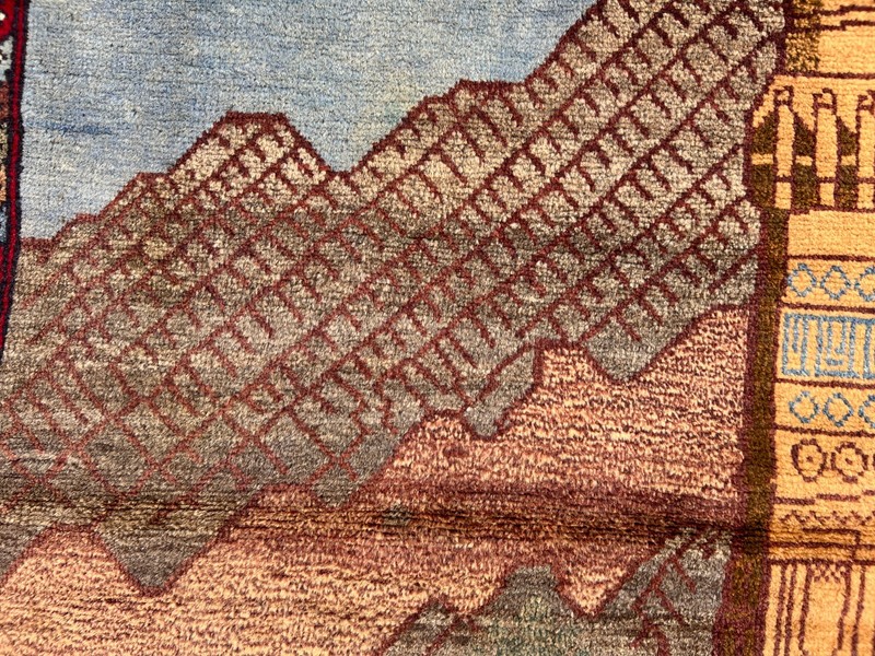 Blue Beige Minar Rug 3'1x4'8 Hand Knotted Caucasian Tribal Pictorial Wool Rug gallery