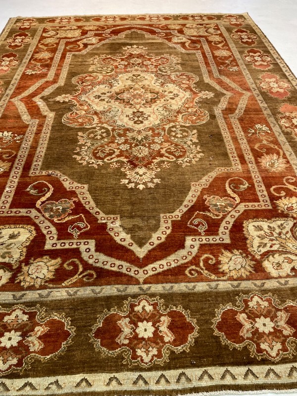 Antique Oriental Hand-Knotted Wool Area Rug Turkish Oushak Red/Ivory 8'5" x 11'7 gallery