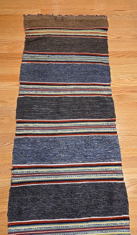 Vintage Hand Made Rag Rug (2' x 8') Woven Long Runner Dark Multi-Color Sweden gallery