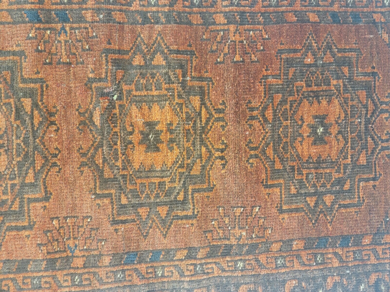 Antique Oriental Hand-Knotted Wool Area Rug Rust/Black/Brown 2'3" x 3'5" gallery