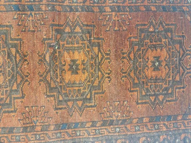 Antique Oriental Hand-Knotted Wool Area Rug Rust/Black/Brown 2'3" x 3'5" gallery